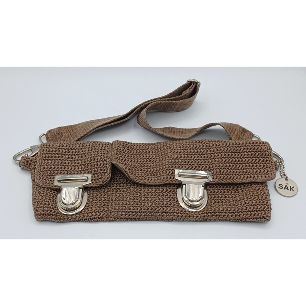 THE SAK Crochet Belt Bag Funny Pack Color Bamboo Adjustable‎ Tuck Lock Clasp